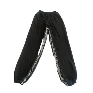 PrettyLittleThing Black Track Pants with White Logo Trim